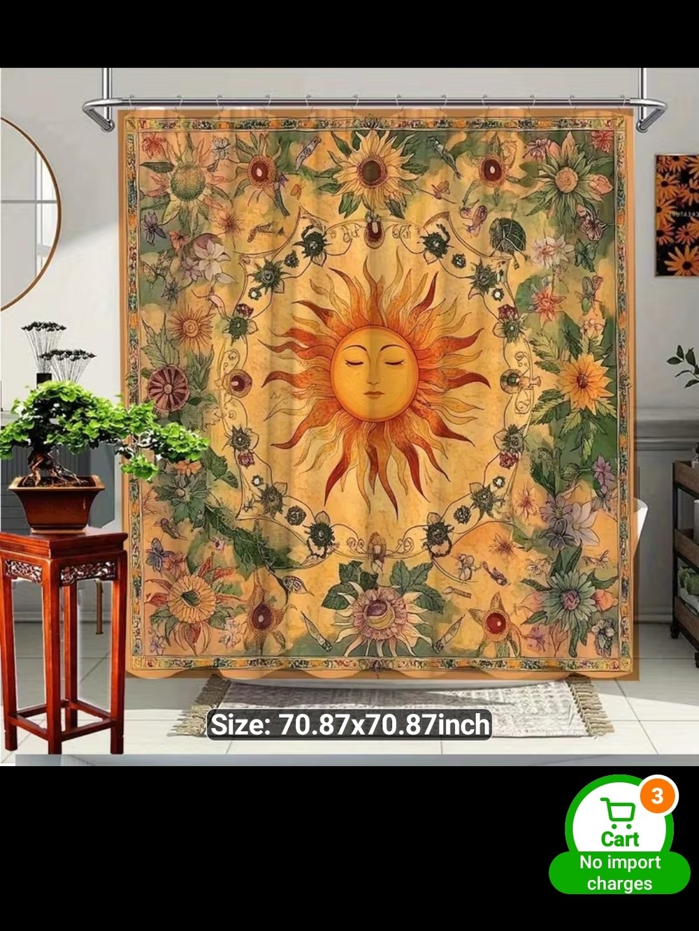 Pottery Barn Sun & Sunflower Shower Curtain - Yellow/Green
